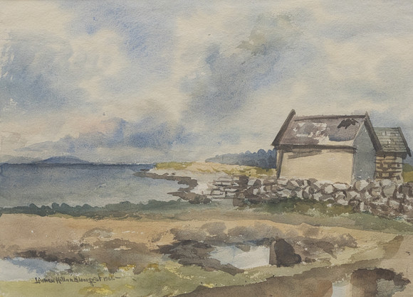 LINNÉA MILLAR-BLOMQVIST (1901-2000). Kustlandskap, akvarell, signerad.