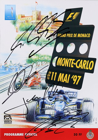 AUTOGRAFER. 4st, FORMULA 1, Grand Prix De Monaco, Monte Carlo, Michael Schumacher, Mika Häkkinen, 1997., såld på svensk auktion för 1 000 kr