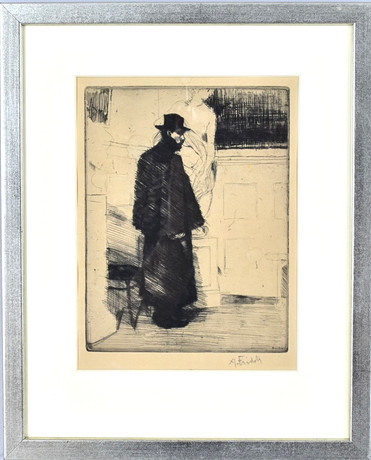 AXEL FRIDELL. etsning, "Man i kappa", (Arvid Knöppel), 1916.