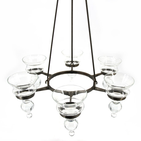 BERTIL VALLIEN. Ljuskrona, glas/smide, "Rondo", Boda Smide. på auktion hos Höganäs Auktionsverk