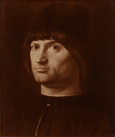 ANTONELLO DA MESSINA. EFTER. Porträtt "Il Condottiero", reproduktion, troligen grafiskt tryck. på auktion hos Auktionsfirma Kenneth Svensson i Kalmar