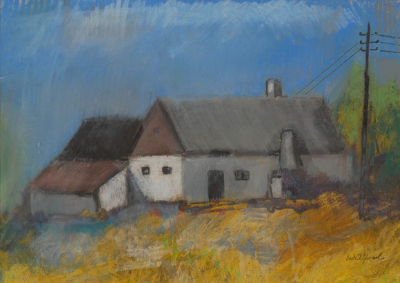 GUNNAR WILLFORD. Landskap med gård, pastell, signerad Willford. på auktion hos Auktionsfirma Kenneth Svensson i Kalmar