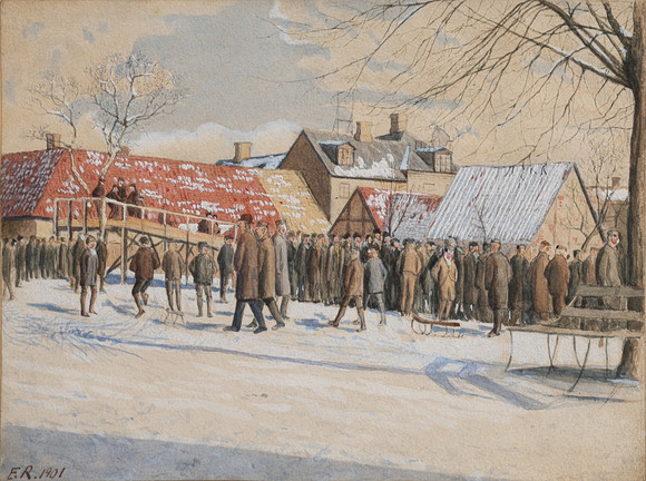 OIDENTIFIERAD KONSTNÄR. LUND, KATEDRALSKOLANS GÅRD, SIGNERAD ER OCH DATERAD 1901. på auktion hos Crafoord Auktioner Lund
