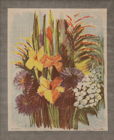ILSE CLAESSON ROEMPKE, (1907-1999). "Bukett", textiltryck, signerad. på auktion hos Garpenhus Auktioner