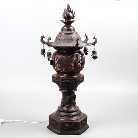 RÖKELSEKAR/LAMPA, brons, 1900-tal.