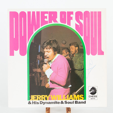 JERRY WILLIAMS & HIS DYNAMITE & SOUL BAND. Vinylskiva, "Power of Soul", signerad. på auktion hos Laholms Auktionskammare