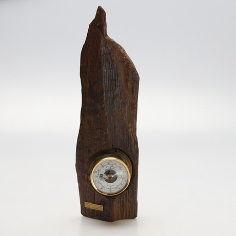 BAROMETER, mässing/trä, monterad på däckplanka från Riksvasa, Bröderna Nahlin, 1900-tal.