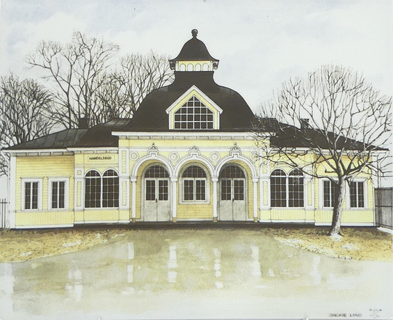 JACKIE LYND. VÄGGPLATTA, porslin, "Handelsboden", Rörstrand. signerad. på auktion hos Lysekils Auktionsbyrå