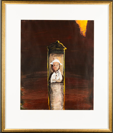 STURE MEIJER. Gouache på papper, "Kvinna i vit hatt", Signerad, 2012.