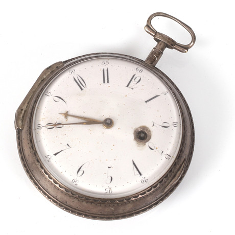 FICKUR, vitmetall, nyckeldragare, spindelur, "Nils Lind", London. 1800-tal.