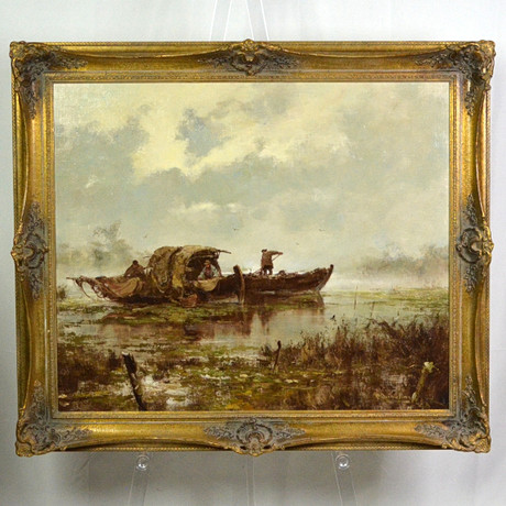 RICHARD REIBELING (1900-1976). FISKARE, OLJA PÅ DUK (UPPFORDRAD PÅ PANNÅ), 1900-TAL.