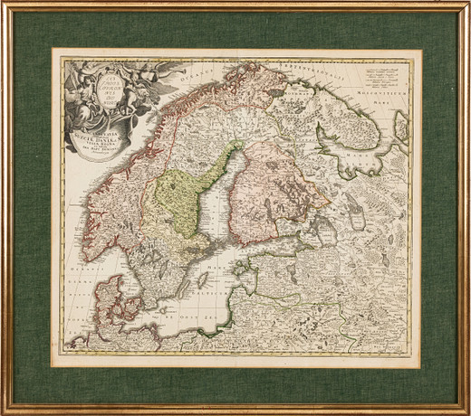 HOMANN, KARTA ÖVER SKANDINAVIEN OCH BALTIKUM, ca 1730. på auktion hos Stockholms Auktionsverk Magasin 5