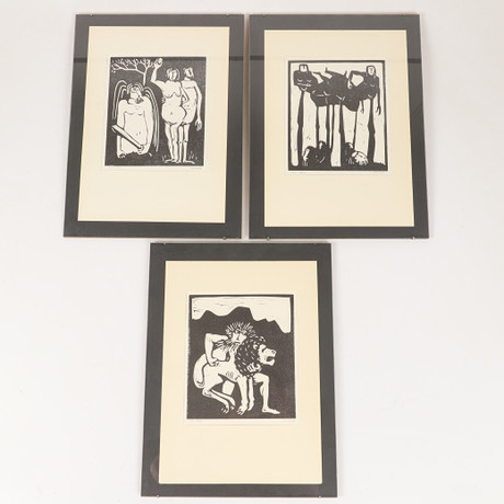 ÅKE HOLM. Linoleum cut, 7 pieces, signed and numbered. Art