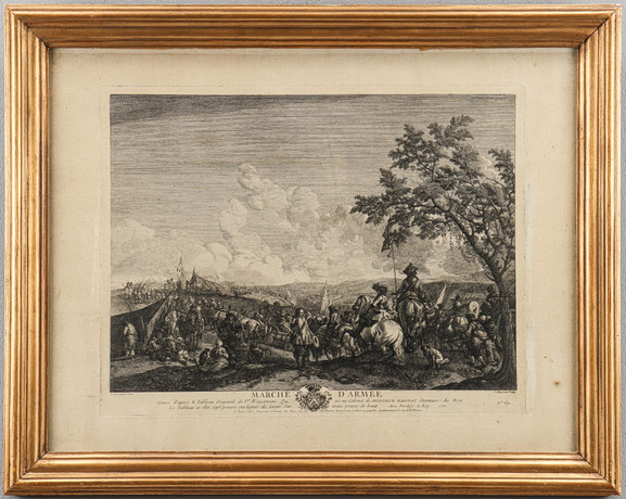 PHILIP WOUWERMANS. EFTER. "Marche d'Armee", kopparstick av Jean Moyreau 1751.