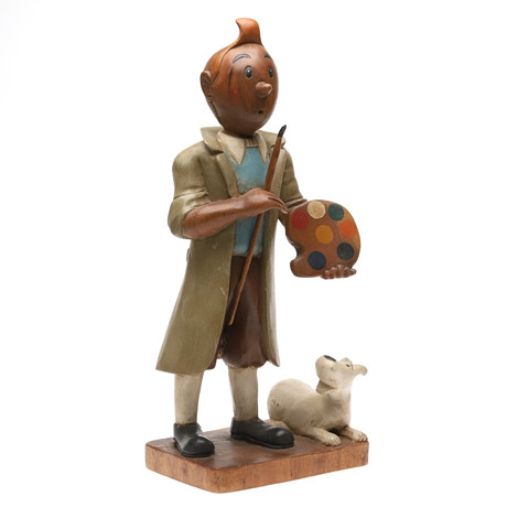 SKULPTUR. Bemålat trä, Tintin & Milou, 1900-talets andra halva. på auktion hos Örebro Stadsauktioner