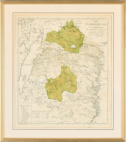 KARTA. "Charta öfver Östergöthland eller Linköpings Höfdingedöme", Nils Marelius, 1779. på auktion hos Uppsala Auktionskammare