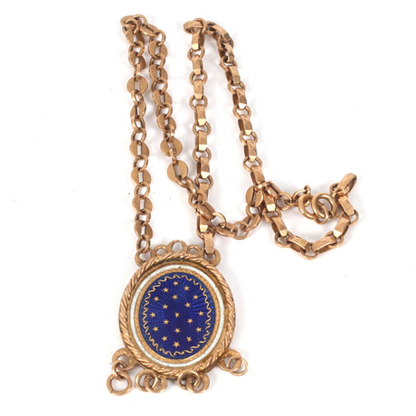 COLLIER 18k guld, emaljdekor i blått och guldstjärnor, möjligen Frankrike. 1800-tal.