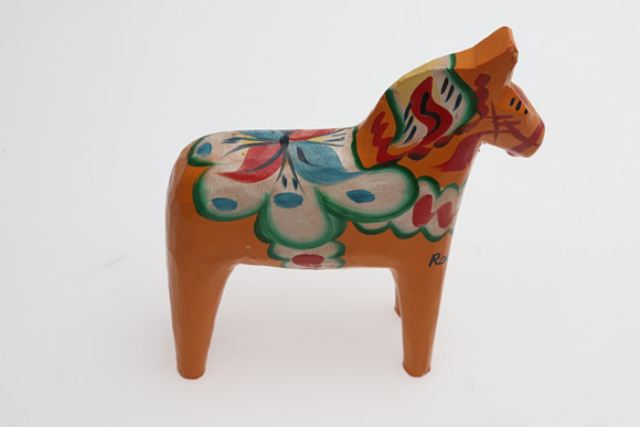 A LARGE DALAHÄST, painted wood, Nils Olsson, Nusnäs, with label