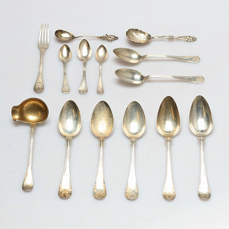 PARTI BESTICK, 14 delar, silver, 18/1900-tal, vikt ca 565 g.