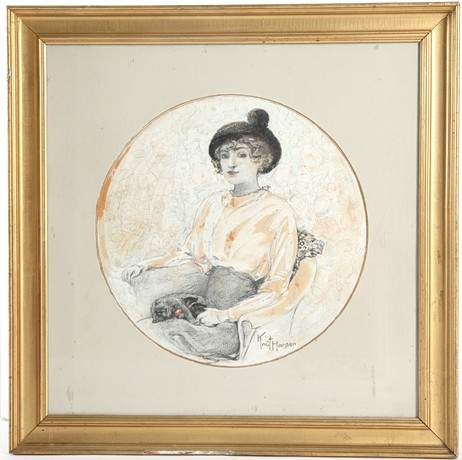 KNUT HANSEN. (1876-1926) Porträtt, måleri på papper, signerad. på auktion hos Auktionsverket Engelholm