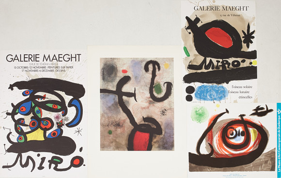 JOAN MIRÓ. EFTER. Utställningsaffischer, 3 + 1 st, Galerie Maeght “l'oiseau solaire, l'oiseau lunaire étincell på auktion hos Stockholms Auktionsverk Sickla