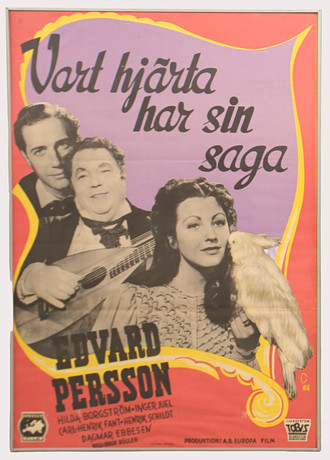 FILMAFFISCH, "Vart hjärtat har sin saga", originaltryck, Edvard Persson. på auktion hos Limhamns Auktionsbyrå