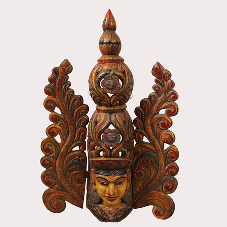 VÄGGMASK, skuret och polykromt bemålat trä, kvinna, Bali, 1900- tal. på auktion hos Limhamns Auktionsbyrå