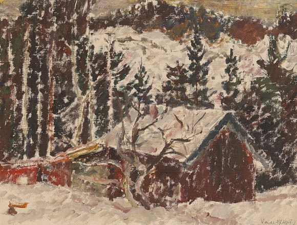 OIDENTIFIERAD KONSTNÄR, olja på pannå, signerad Verde 1948. på auktion hos RA Auktionsverket Norrköping
