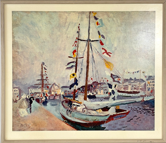 RAOUL DUFY. EFTER. Tryck, Segelfartyg vid kaj, signerad i trycket. på auktion hos Roslagens Auktionsverk