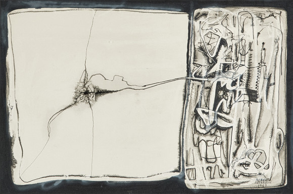 ALBERT JOHANSSON. Abstrakt bild, blandteknik på papper, signerad, daterad 1963. på auktion hos Stockholms Auktionsverk Magasin 5