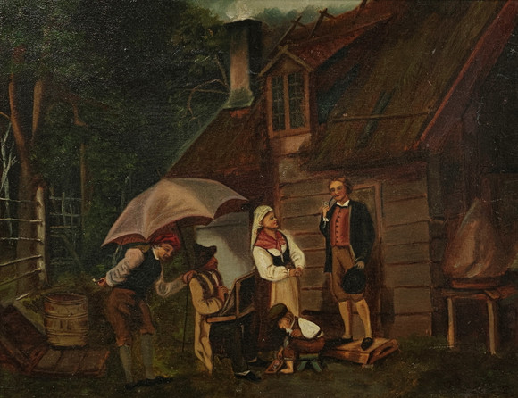 OIDENTIFIERAD KONSTNÄR. Olja på duk 1800-tal otydlig signerad. på auktion hos Gomér & Andersson Linköping