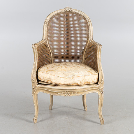 KARMSTOL, Louis XVI-stil. trä med rotting, 18/1900-tal.