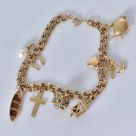 ARMBAND, bismarck med berlocker 14K.