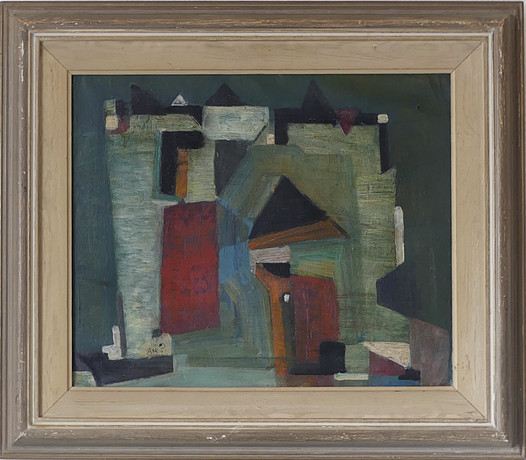 BENGT ARKÖ. olja på duk, komposition, 1948. på auktion hos Lysekils Auktionsbyrå