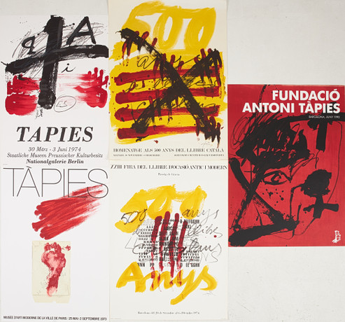 ANTONI TÀPIES. EFTER. Utställningsaffischer, 5 st, litografier, 1970-90 tal.