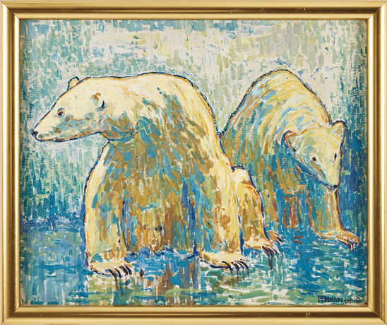 ALFRED HELBERGER (1871-1946). Isbjörnar, olja på duk, signerad och daterad A. Helberger-15. på auktion hos Stockholms Auktionsverk Magasin 5