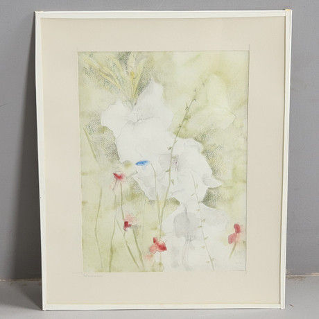 BRITTA HORN. Akvarell och blyerts, "Gladiolus". på auktion hos Örebro Stadsauktioner