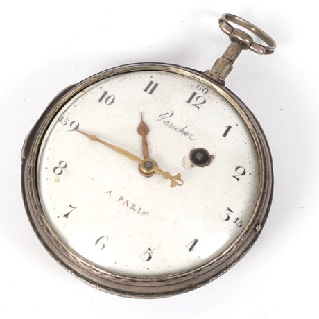 FICKUR, vit metall, nyckeldragare, spindelur, Vauchez, A Paris. 1800-tal.