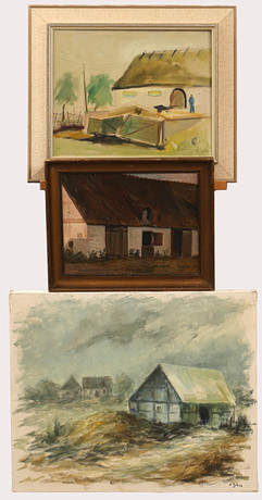 CARL JULIUS OCH HANS RIPA, olja på pannå/duk, 3st, skånegårdar. på auktion hos Limhamns Auktionsbyrå