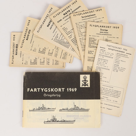 FARTYGS- OCH FLYGPLANSKORT, 8 stycken, 1956-69. på auktion hos Helsingborgs Auktionskammare