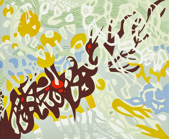 KARL AXEL PEHRSON (1921-2005). Komposition, signerad och daterad -93, numrerad 3/150, färgserigrafi på tjockt på auktion hos Crafoord Auktioner Stockholm