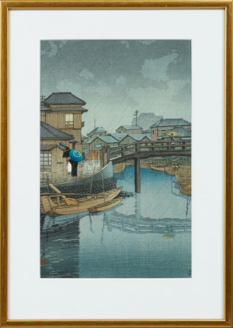 KAWASE HASUI. "Shinagawa" träsnitt, ur serien "Selected Views of the Tokaido Road". på auktion hos Göteborgs Auktionsverk