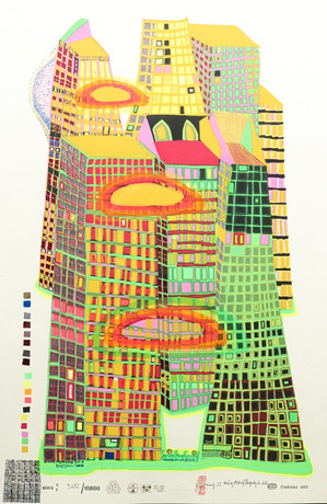 FRIEDENSREICH HUNDERTWASSER. (ÖSTERRIKE, 1928-2000). Good morning city, Bleeding town. 1969-70 Färgserigrafi m på auktion hos Gomér & Andersson Linköping