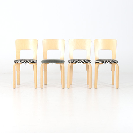 ALVAR AALTO. Stolar, 4 st, modell 66, Artek, Finland.