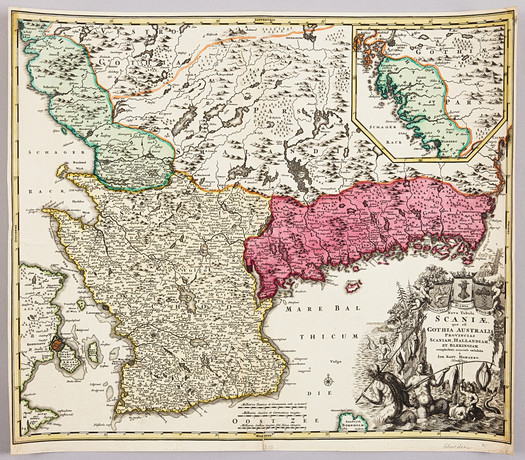 KARTA SKÅNE AV HOMANN, ca 1730. på auktion hos Stockholms Auktionsverk Magasin 5