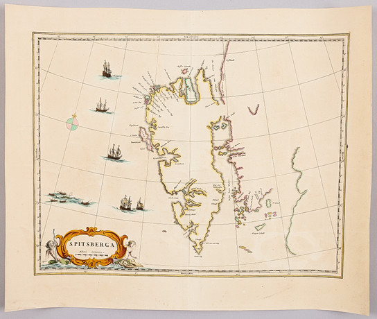 KARTA ÖVER SPETSBERGEN (SVALBARD) OCH NORGE AV BLAEU, 1664. på auktion hos Stockholms Auktionsverk Magasin 5
