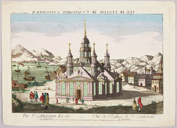 KATARINA KYRKA I STOCKHOLM, tittskåpsvy, ca 1770. på auktion hos Stockholms Auktionsverk Magasin 5