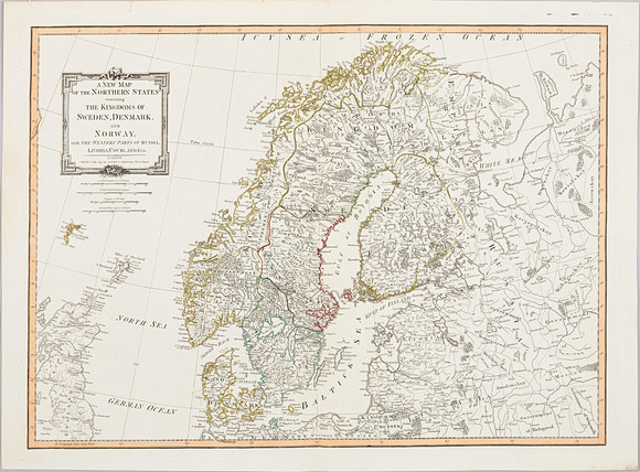 KARTA ÖVER SKANDINAVIEN, LAURIE & WHITTLE, ca 1790. på auktion hos Stockholms Auktionsverk Magasin 5