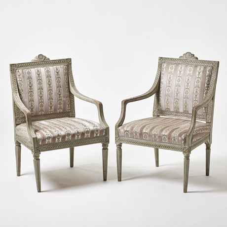 ARMLÄNSTOLAR, gustavianska, 1700-tal, Stockholmsarbeten. på auktion hos Stockholms Auktionsverk Magasin 5