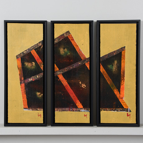 BIRGITTA GLENMARK. Triptyk, 3 st, blandteknik på pannå, monogramsignerad. på auktion hos Formstad Auktioner